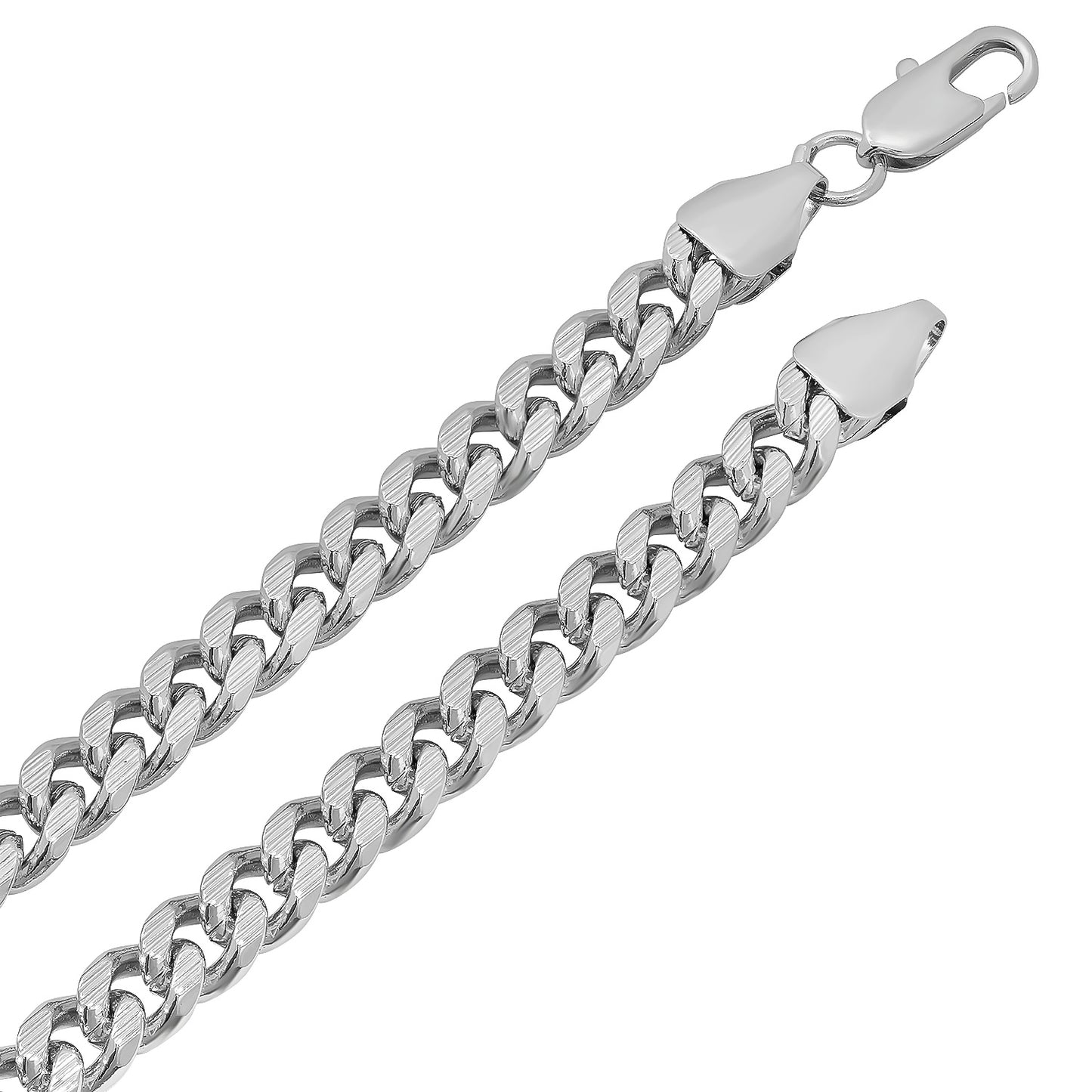 7mm Rhodium Plated Flat Cuban Link Curb Chain Necklace