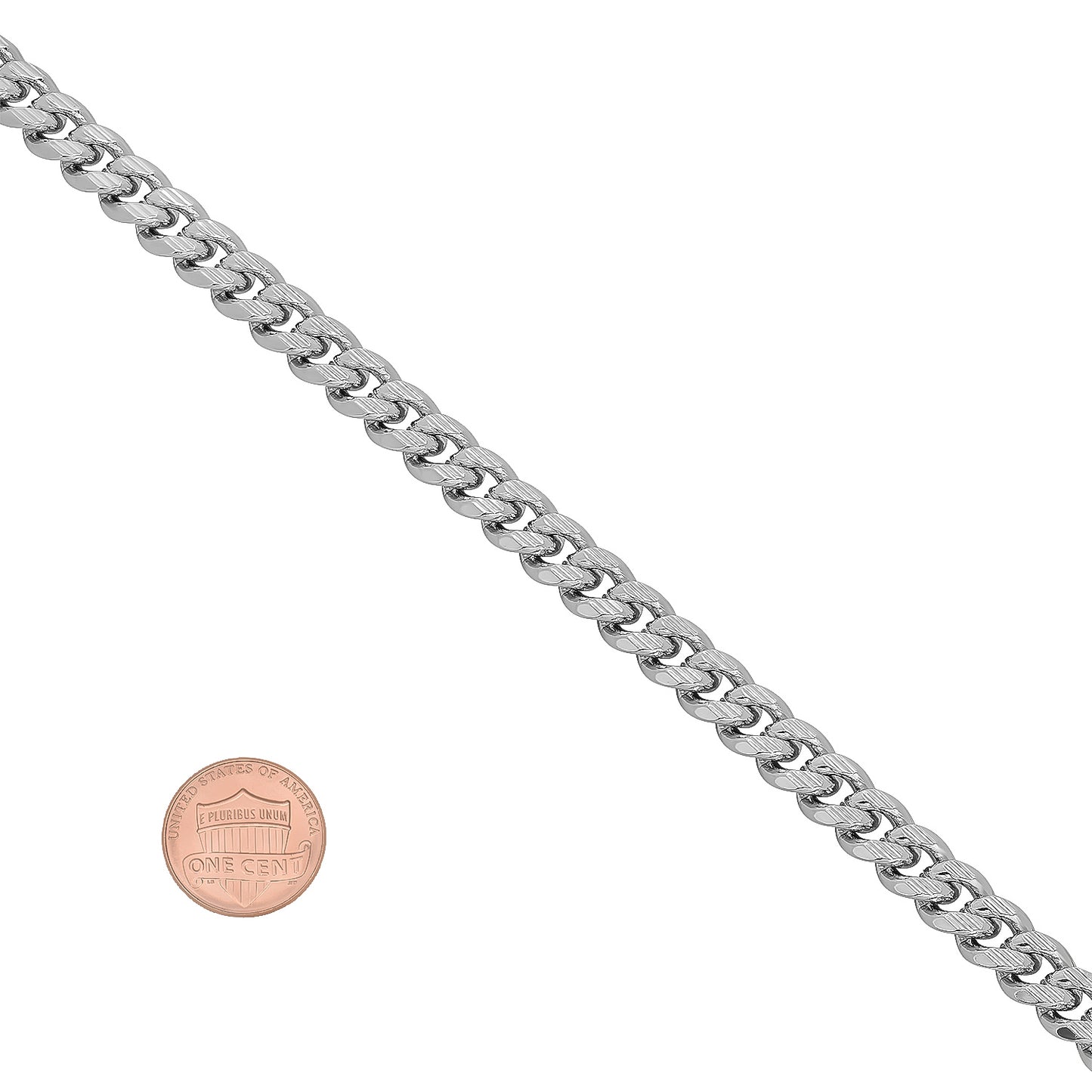 7mm Rhodium Plated Flat Cuban Link Curb Chain Necklace