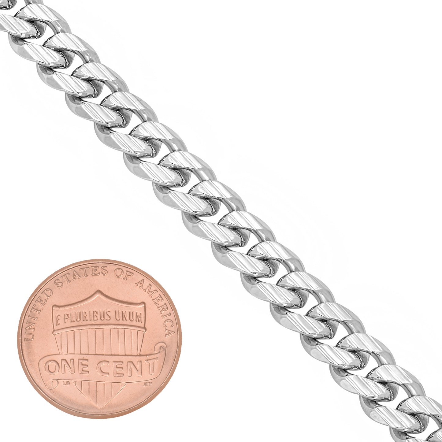 7mm Rhodium Plated Flat Cuban Link Curb Chain Necklace