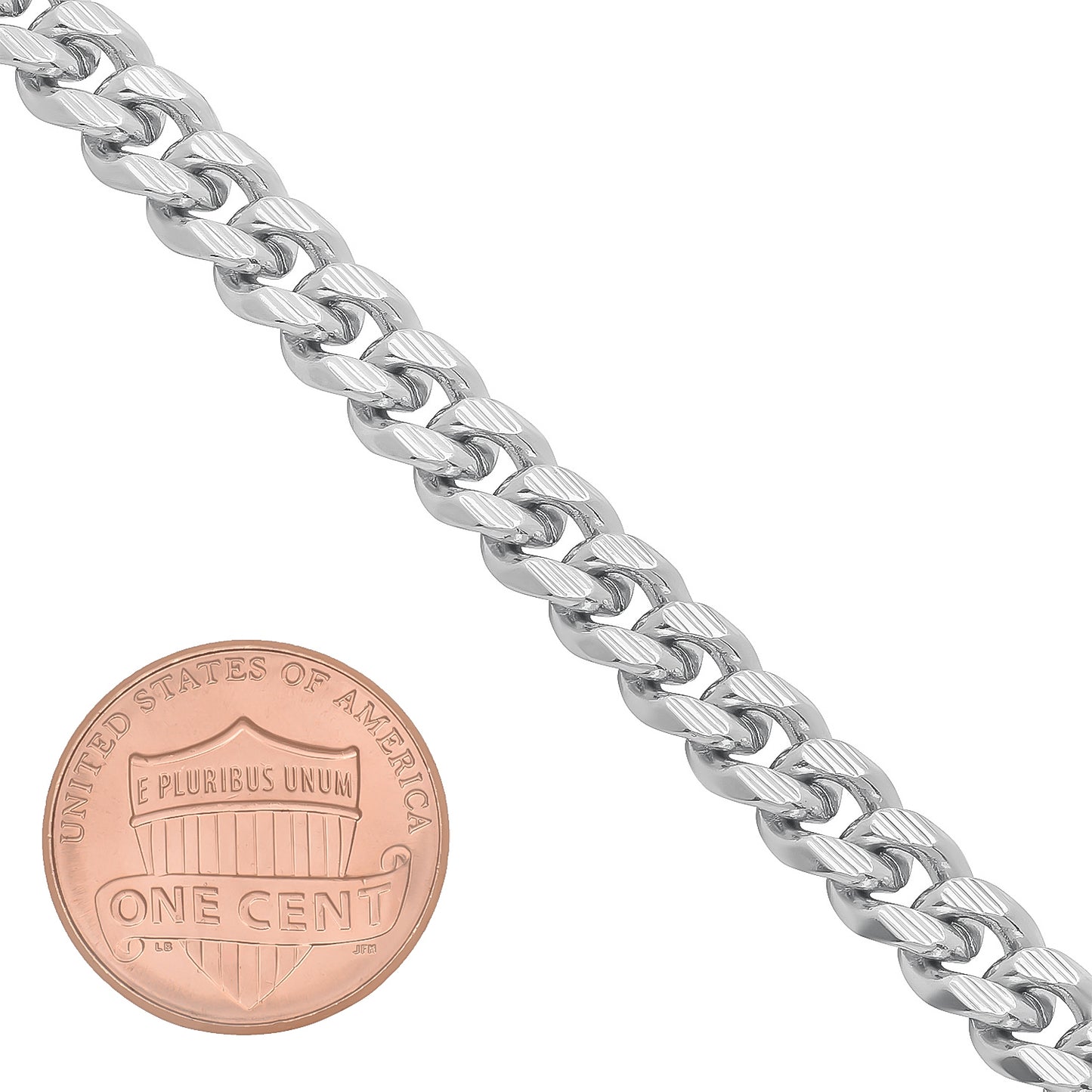 7mm Rhodium Plated Flat Cuban Link Curb Chain Necklace