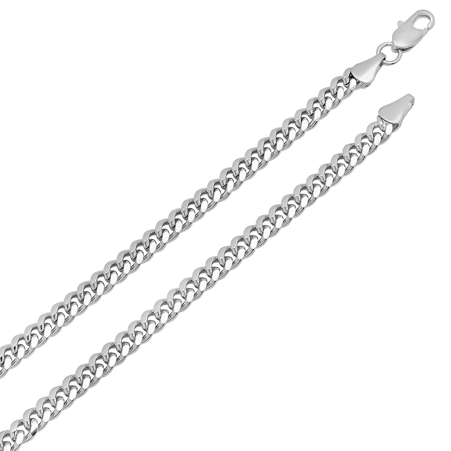 4mm Rhodium Plated Beveled Curb Chain Necklace + Gift Box