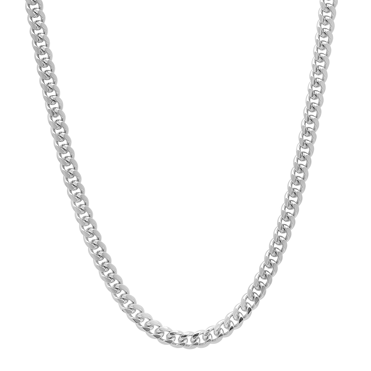 4mm Rhodium Plated Beveled Curb Chain Necklace + Gift Box