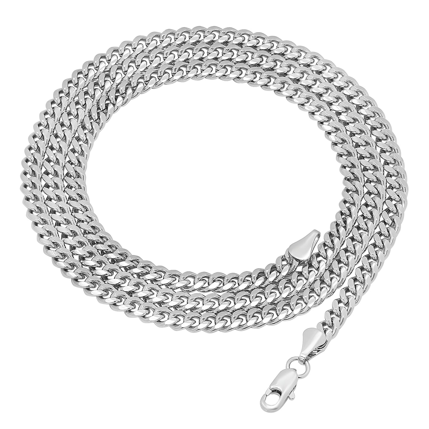 4mm Rhodium Plated Beveled Curb Chain Necklace + Gift Box