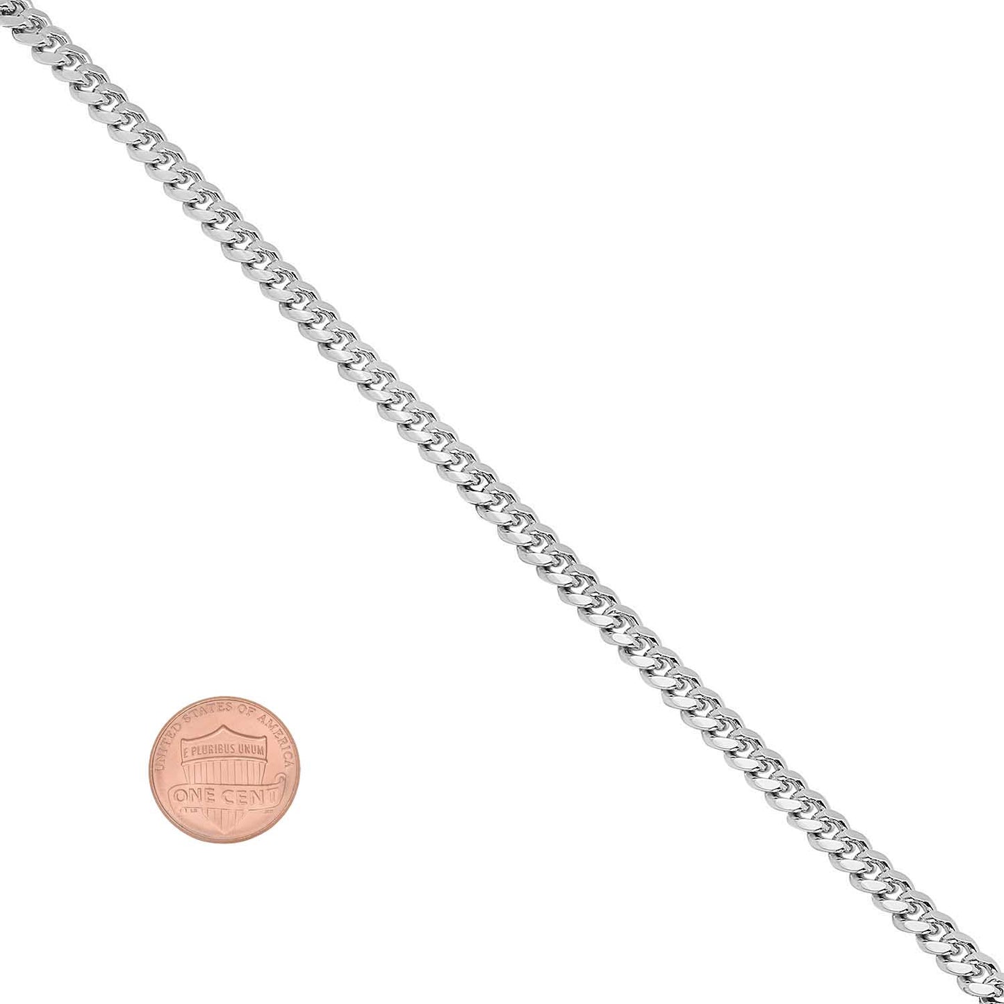 4mm Rhodium Plated Beveled Curb Chain Necklace + Gift Box