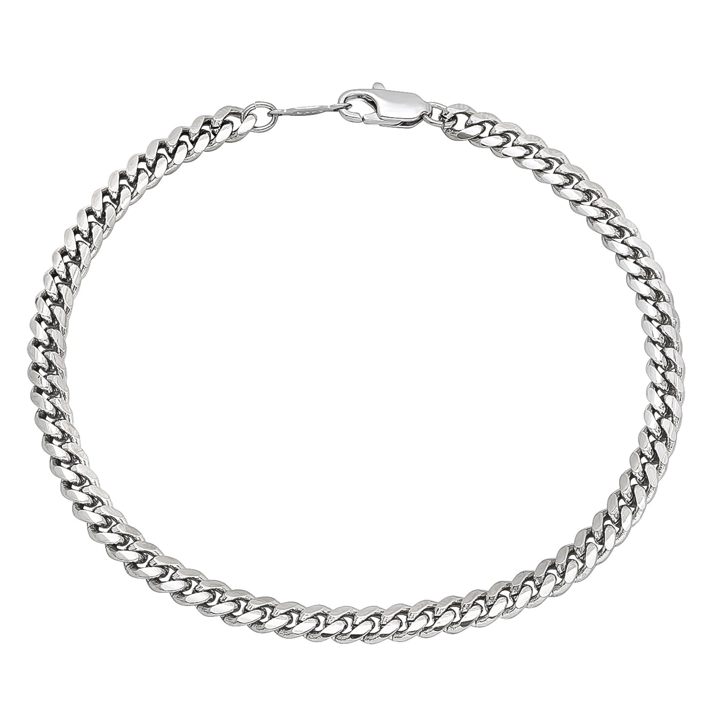 4.3mm Rhodium Plated Beveled Curb Chain Bracelet