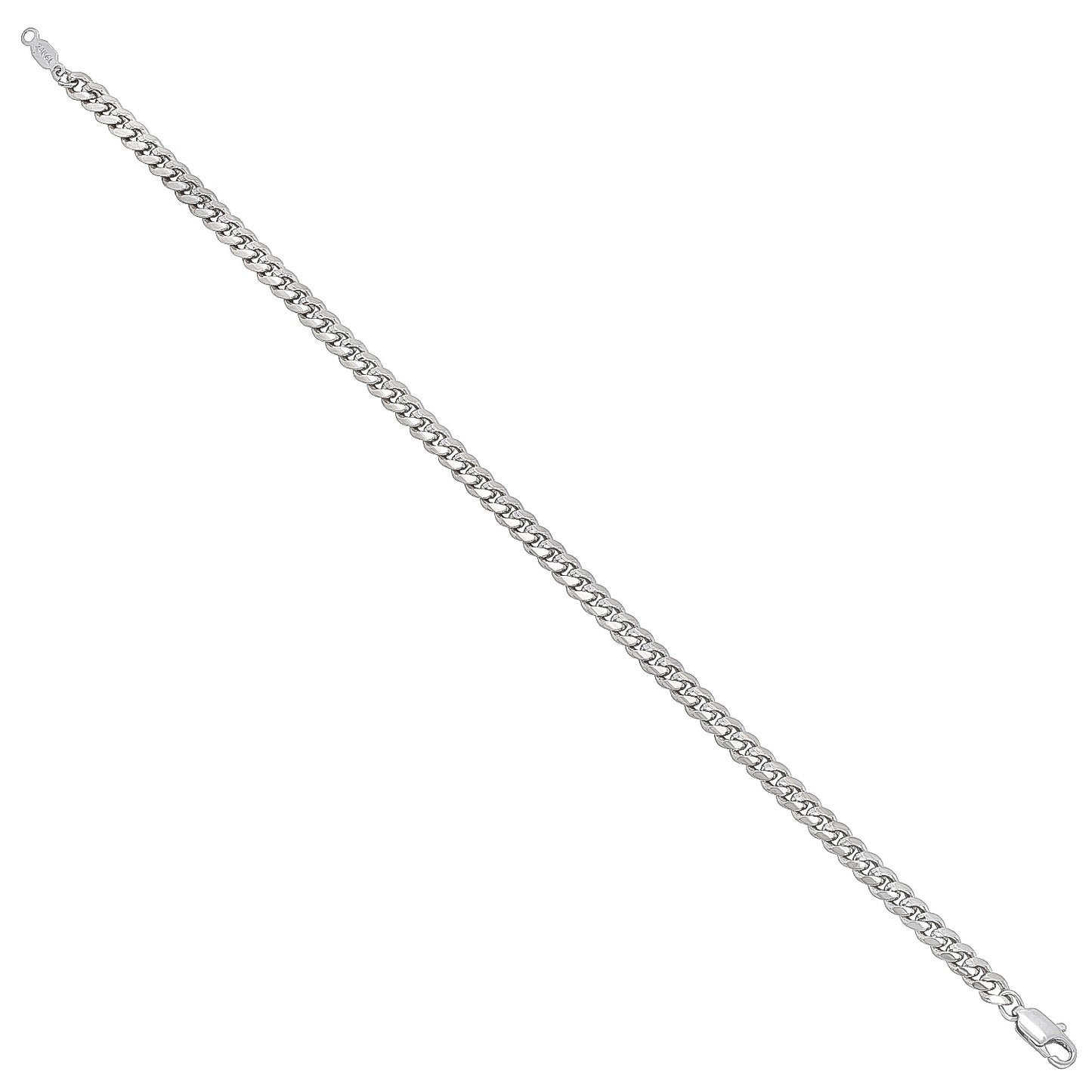 4mm Rhodium Plated Beveled Curb Chain Necklace + Gift Box