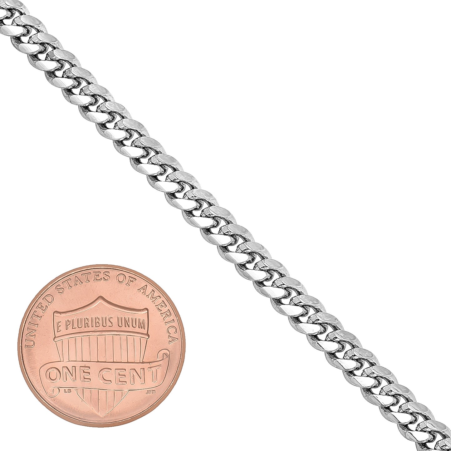 4mm Rhodium Plated Beveled Curb Chain Necklace + Gift Box