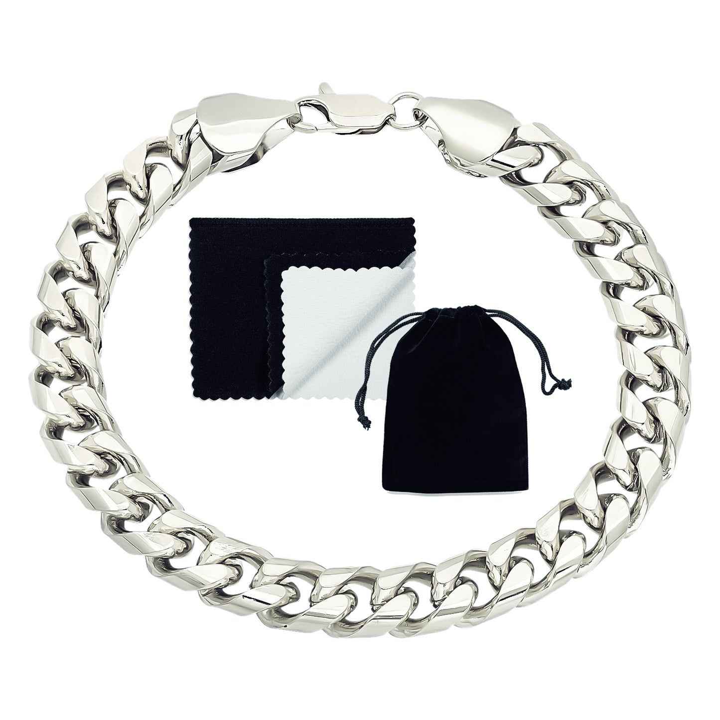 9.3mm Rhodium Plated Flat Curb Chain Bracelet (SKU: RL-034AB)
