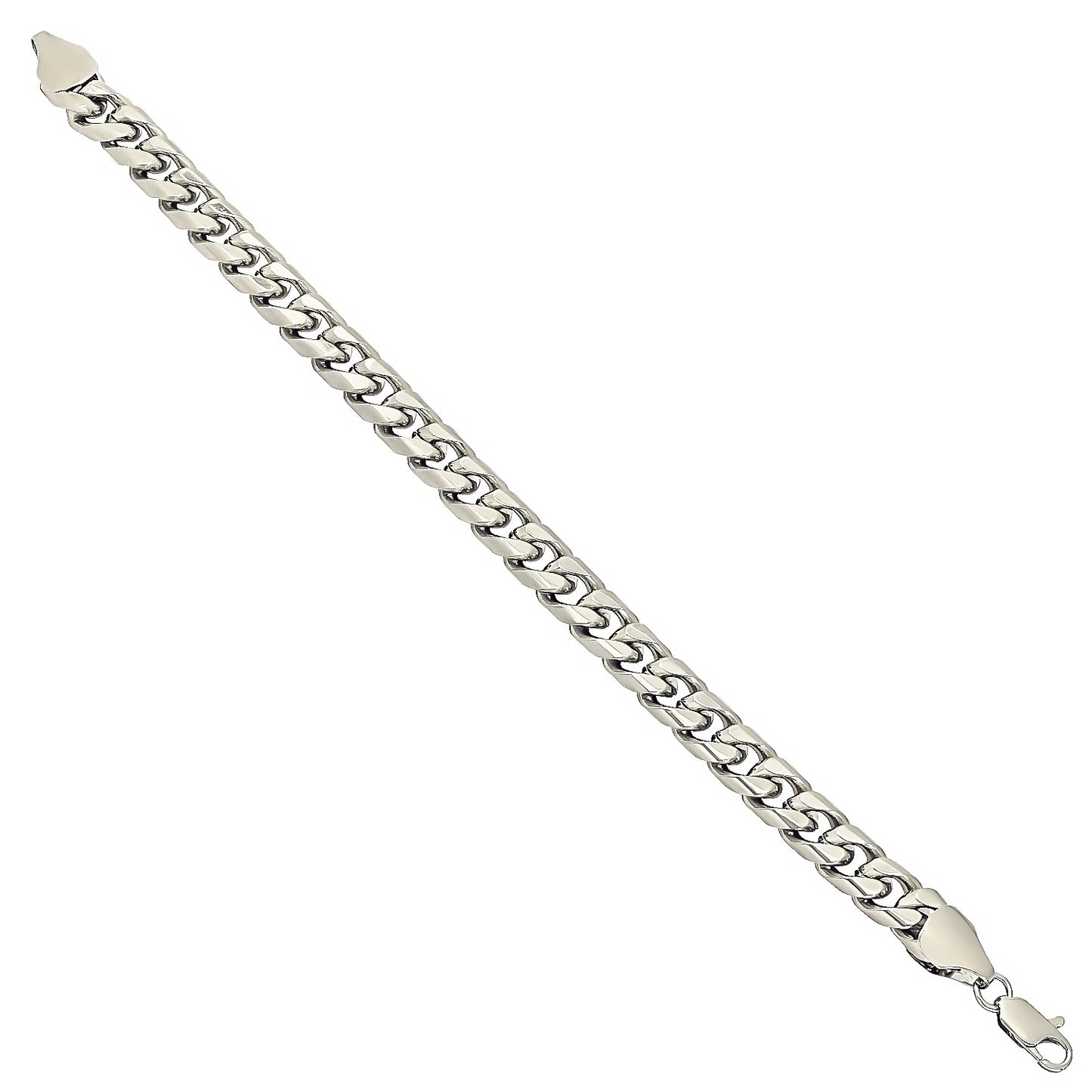 9.3mm Rhodium Plated Flat Curb Chain Bracelet