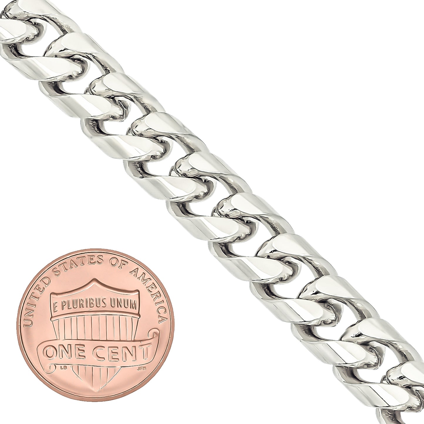 9.3mm Rhodium Plated Flat Curb Chain Bracelet