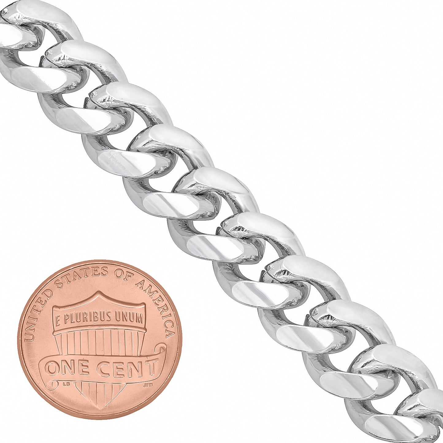 11mm Rhodium Plated Flat Cuban Link Curb Chain Necklace