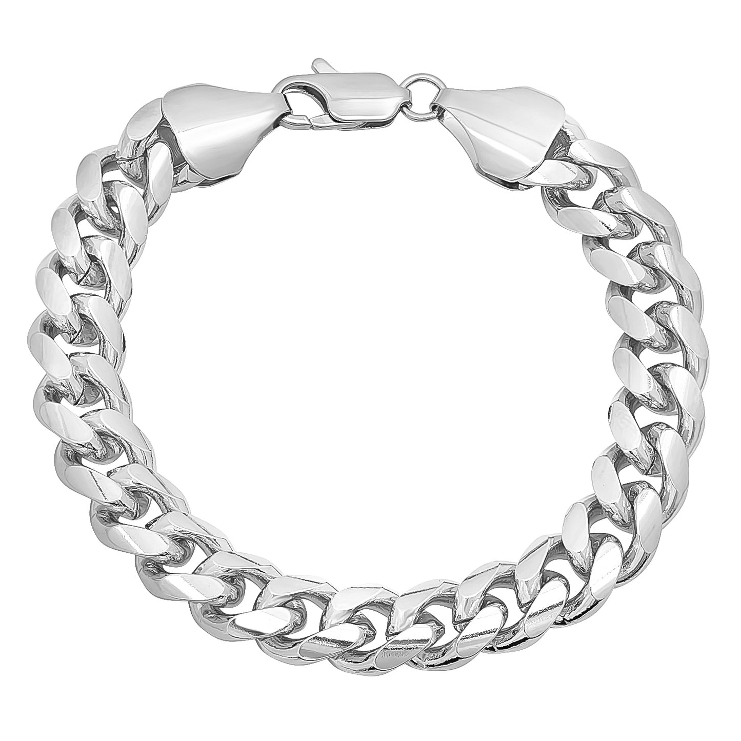 11mm Rhodium Plated Flat Cuban Link Curb Chain Necklace