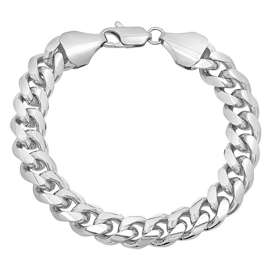 11mm Rhodium Plated Beveled Curb Chain Bracelet