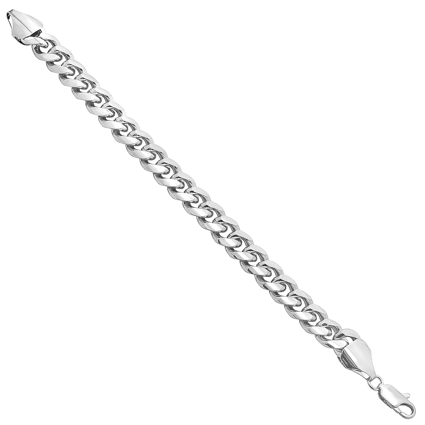 11mm Rhodium Plated Flat Cuban Link Curb Chain Necklace