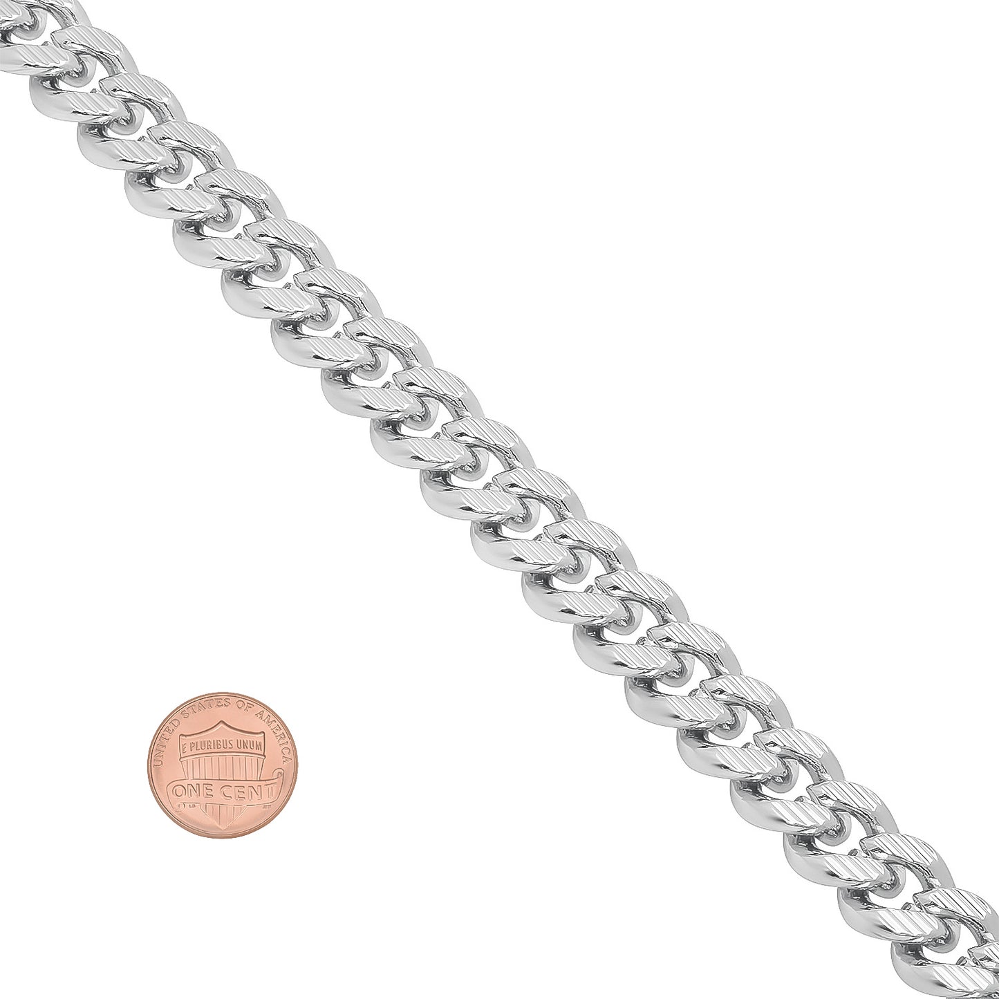 11mm Diamond-Cut Rhodium Plated Flat Cuban Link Curb Chain Necklace