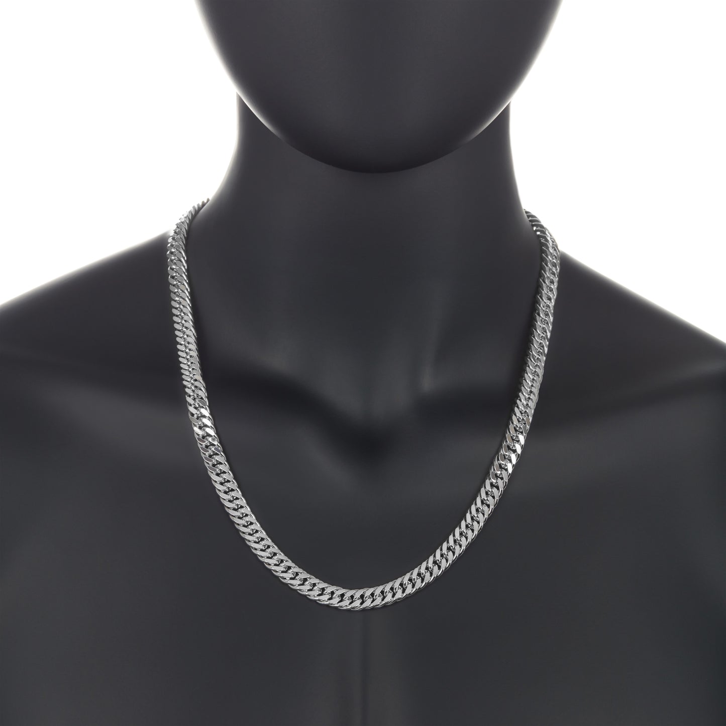 8.5mm Rhodium Plated Flat Cuban Link Curb Chain Necklace