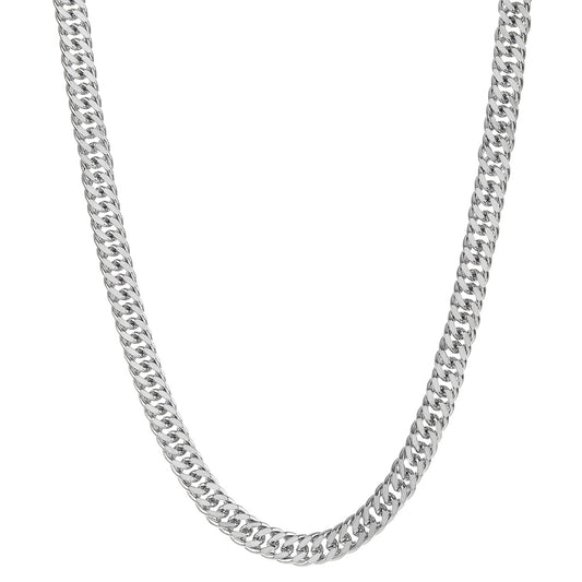 8.5mm Rhodium Plated Flat Cuban Link Curb Chain Necklace