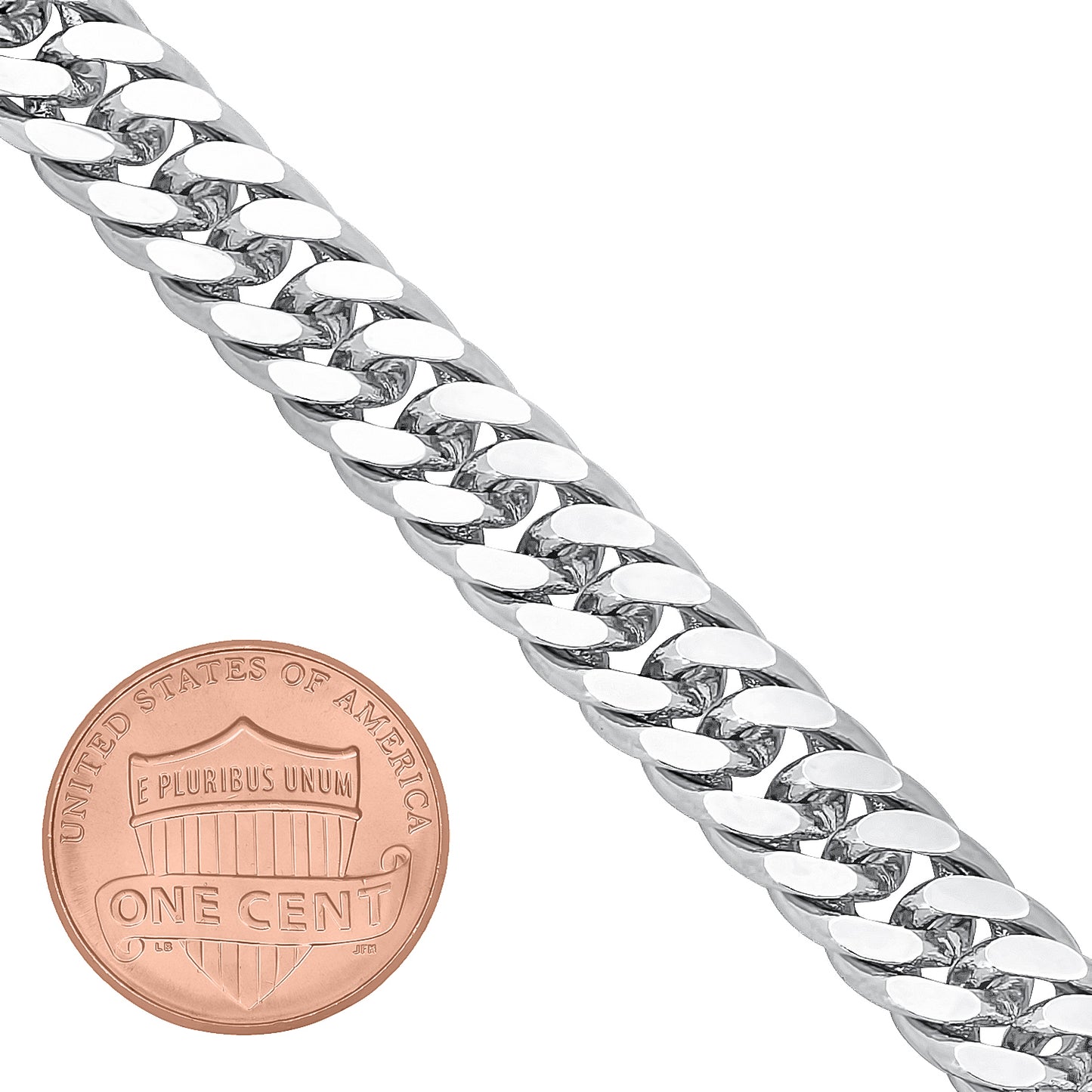 8.5mm Rhodium Plated Flat Cuban Link Curb Chain Necklace