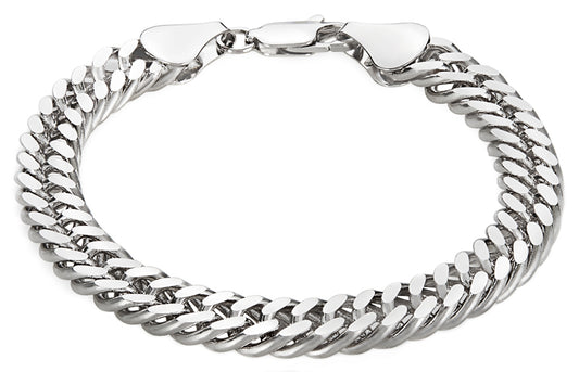 9mm Rhodium Plated Beveled Curb Chain Bracelet