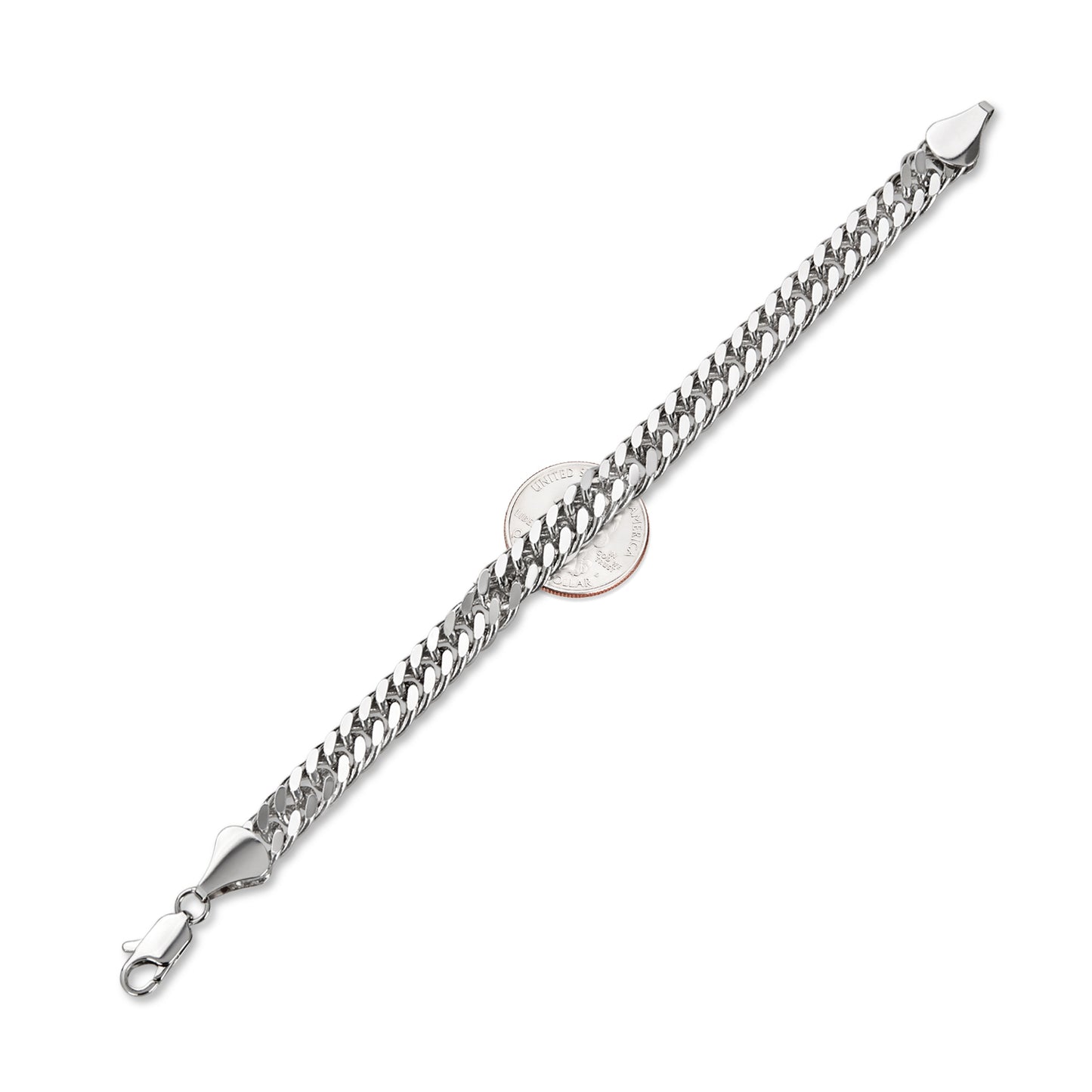 8.5mm Rhodium Plated Flat Cuban Link Curb Chain Necklace