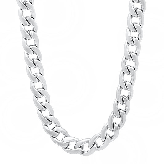 7mm Polished Rhodium Plated Flat Cuban Link Curb Chain Necklace