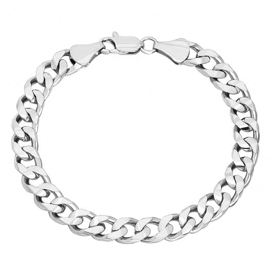 8mm Rhodium Plated Beveled Curb Chain Bracelet