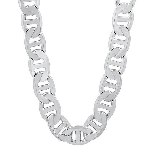 Men's 12mm Rhodium Plated Flat Mariner Chain Necklace