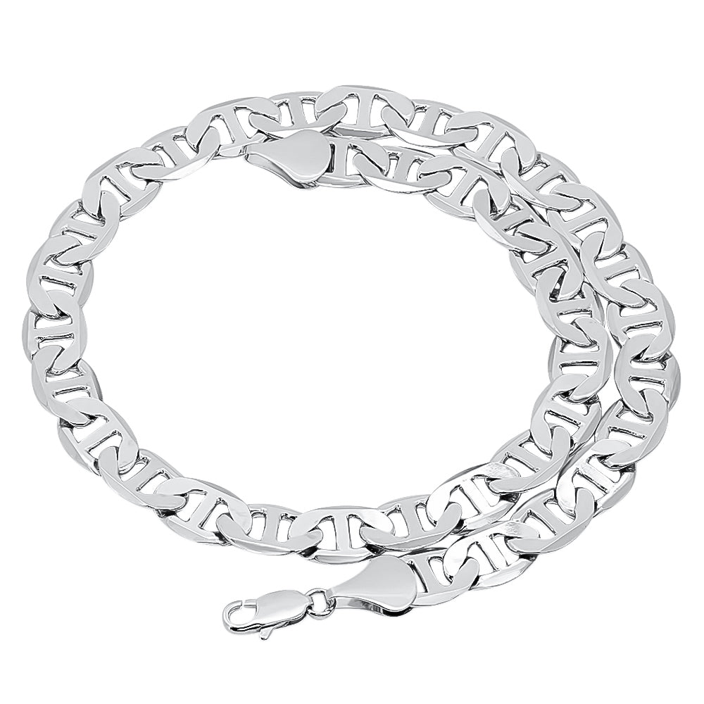 Men's 12mm Rhodium Plated Flat Mariner Chain Necklace