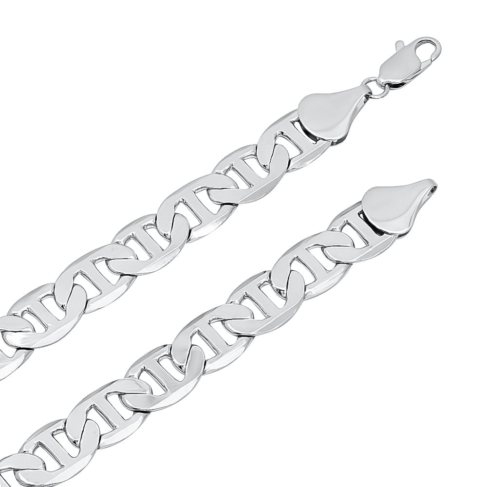 Men's 12mm Rhodium Plated Flat Mariner Chain Necklace