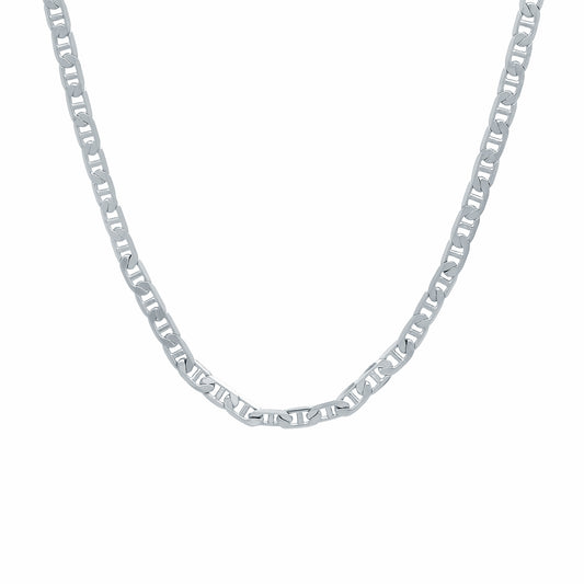 3.2mm Rhodium Plated Flat Mariner Chain Necklace