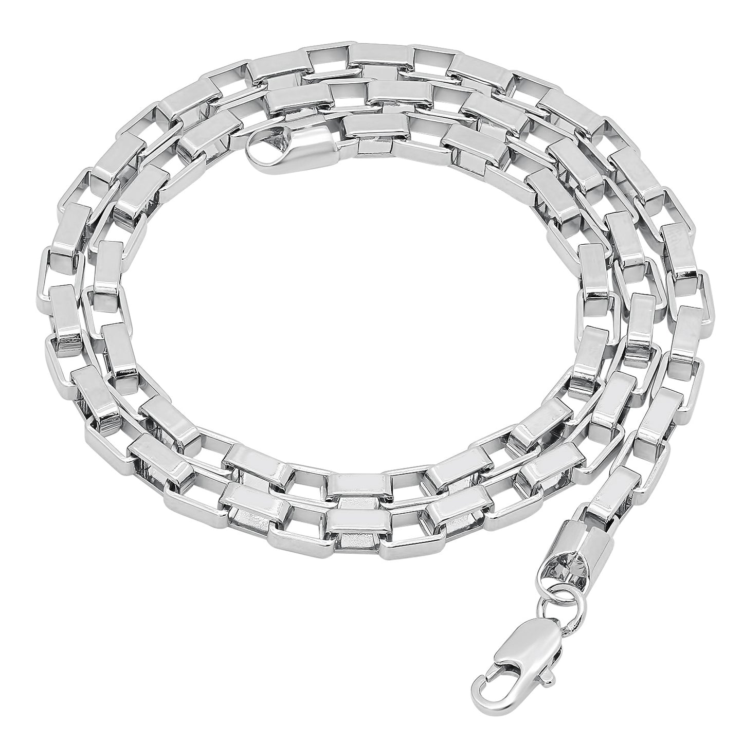 5mm Rhodium Plated Square Box Chain Necklace