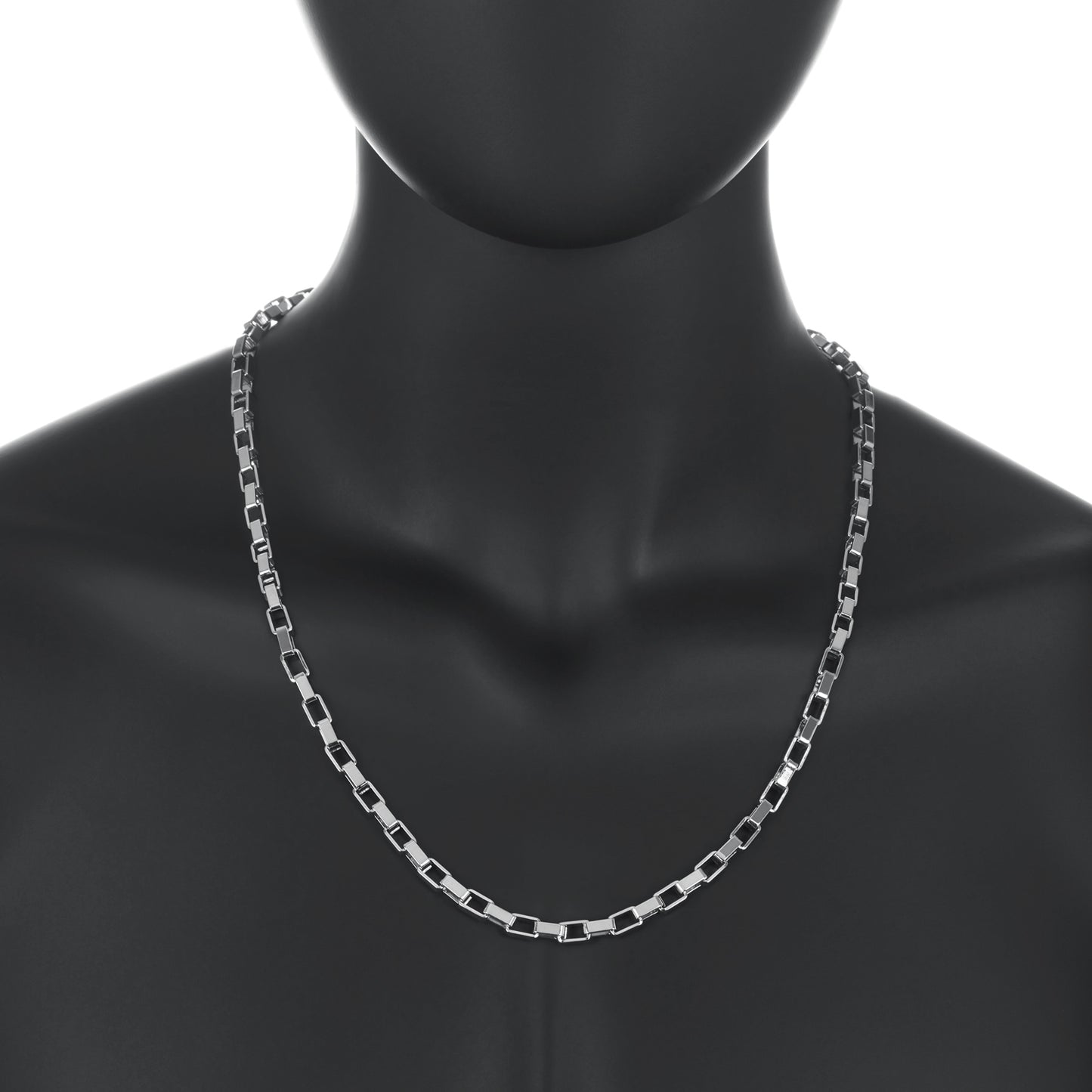 5mm Rhodium Plated Square Box Chain Necklace