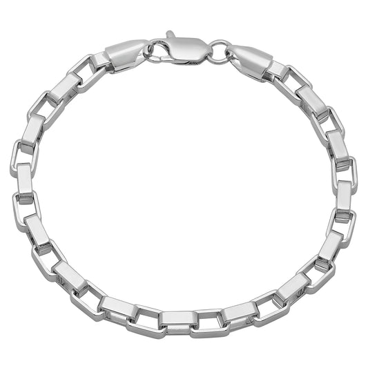 5mm Rhodium Plated Square Box Chain Bracelet