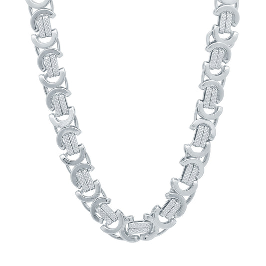 9mm Rhodium Plated Flat Byzantine Chain Necklace