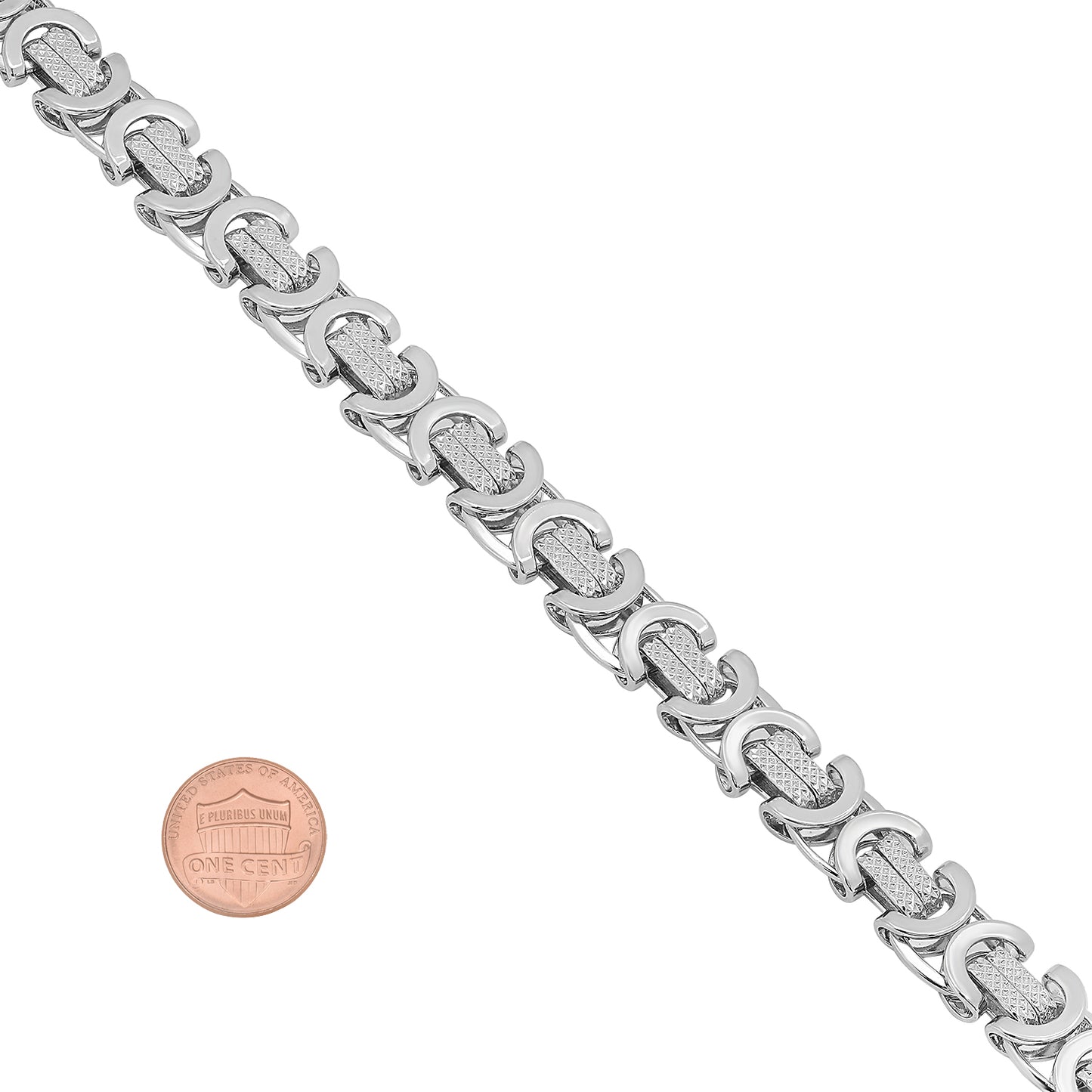 9mm Rhodium Plated Flat Byzantine Chain Bracelet