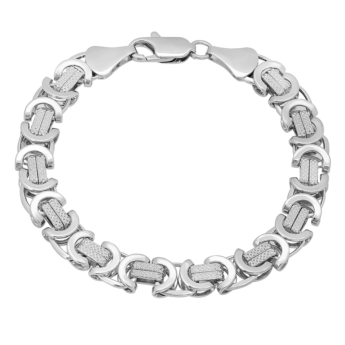 9mm Rhodium Plated Flat Byzantine Chain Bracelet