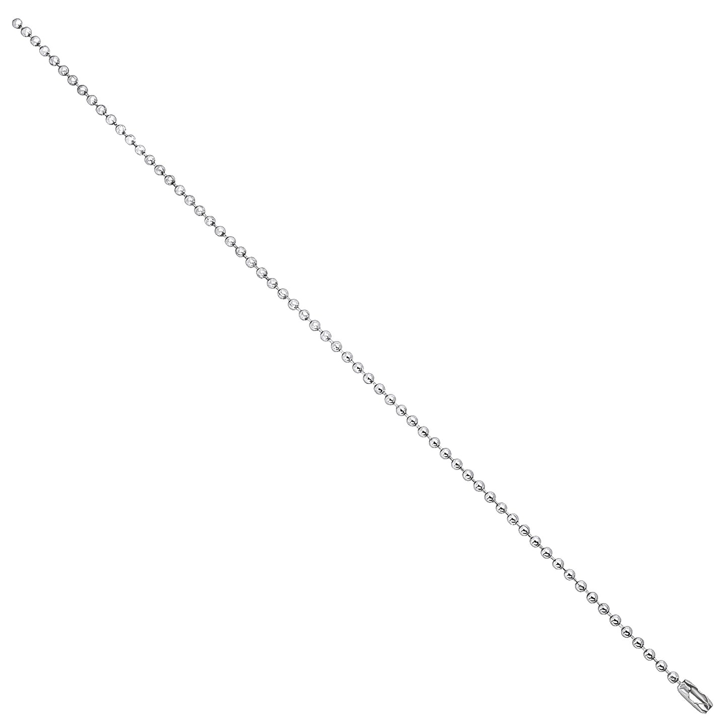 2.3mm High-Polished 0.25 mils (6 microns) Rhodium Brass Round Bead Chain Necklace, 7'-36' + Jewelry Cloth & Pouch (SKU: RL-069B)