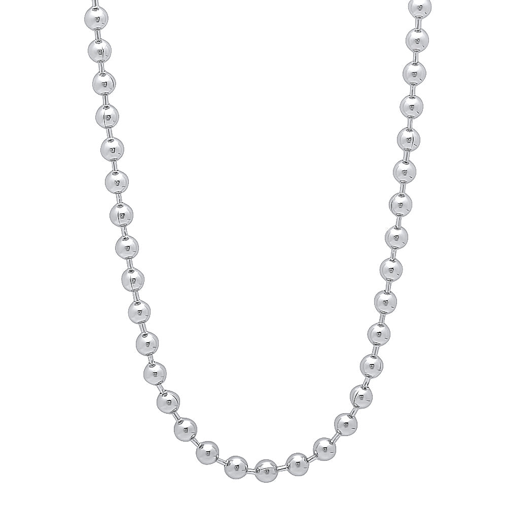 3.3mm Rhodium Plated Ball Military Bead Chain Necklace