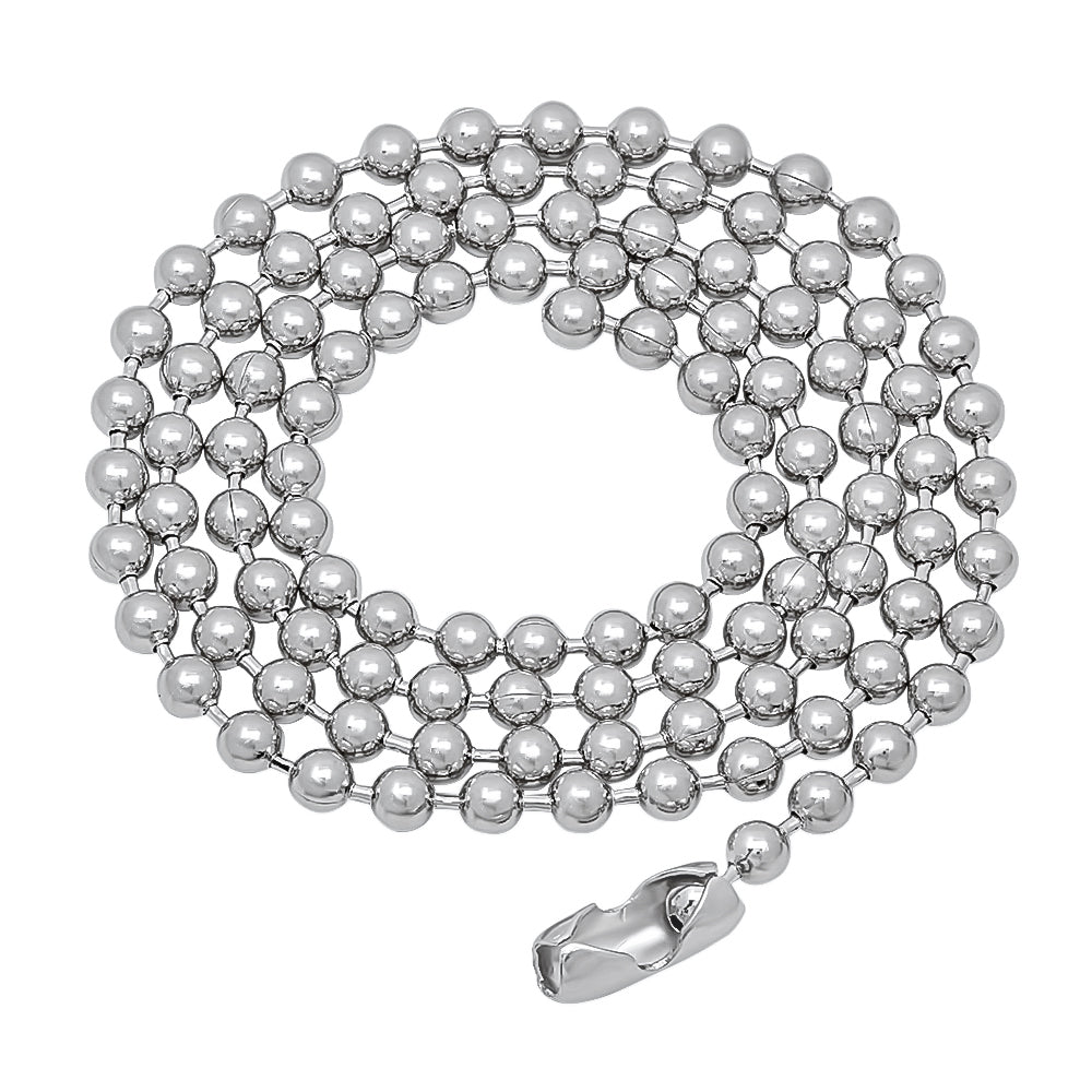 3.3mm Rhodium Plated Ball Military Bead Chain Necklace