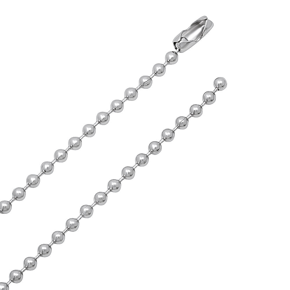 3.3mm Rhodium Plated Ball Military Bead Chain Necklace