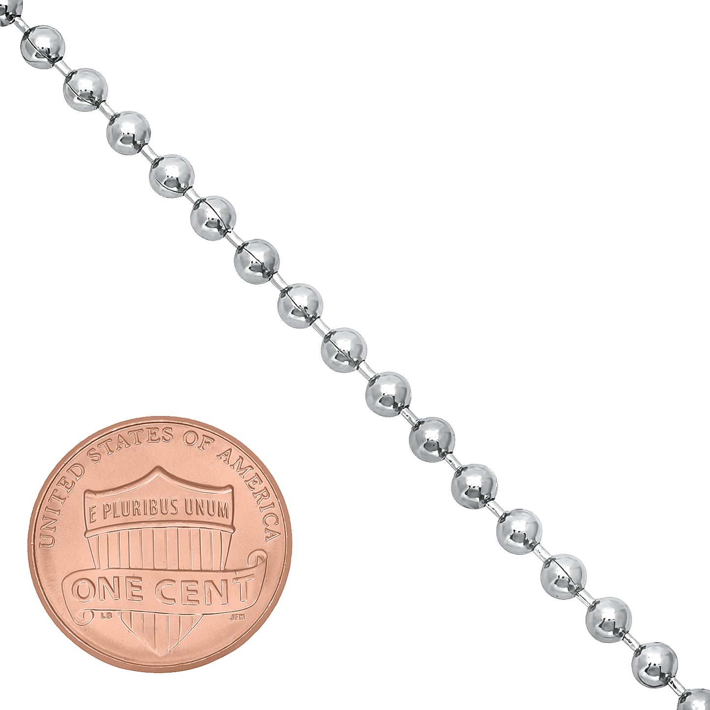 3.3mm Rhodium Plated Ball Military Bead Chain Necklace