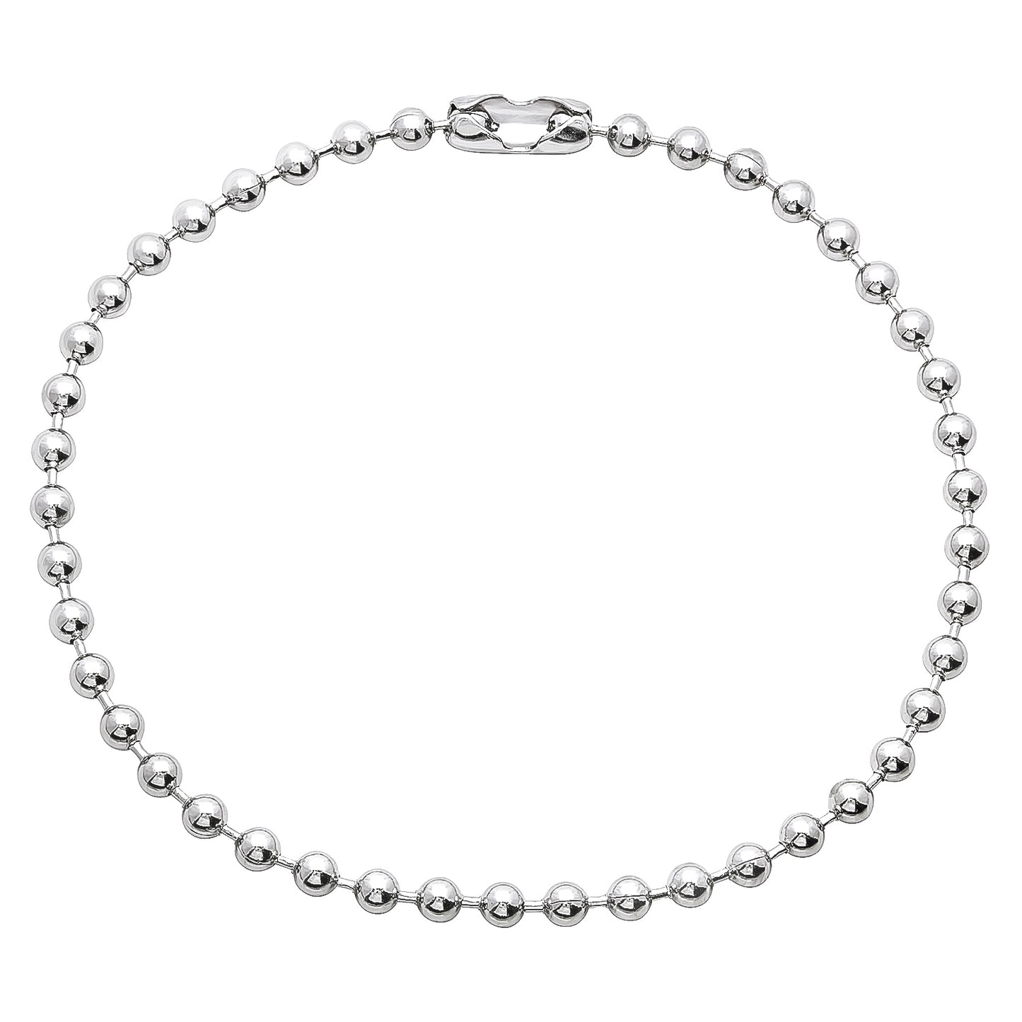 3.3mm Rhodium Plated Ball Military Bead Chain Necklace