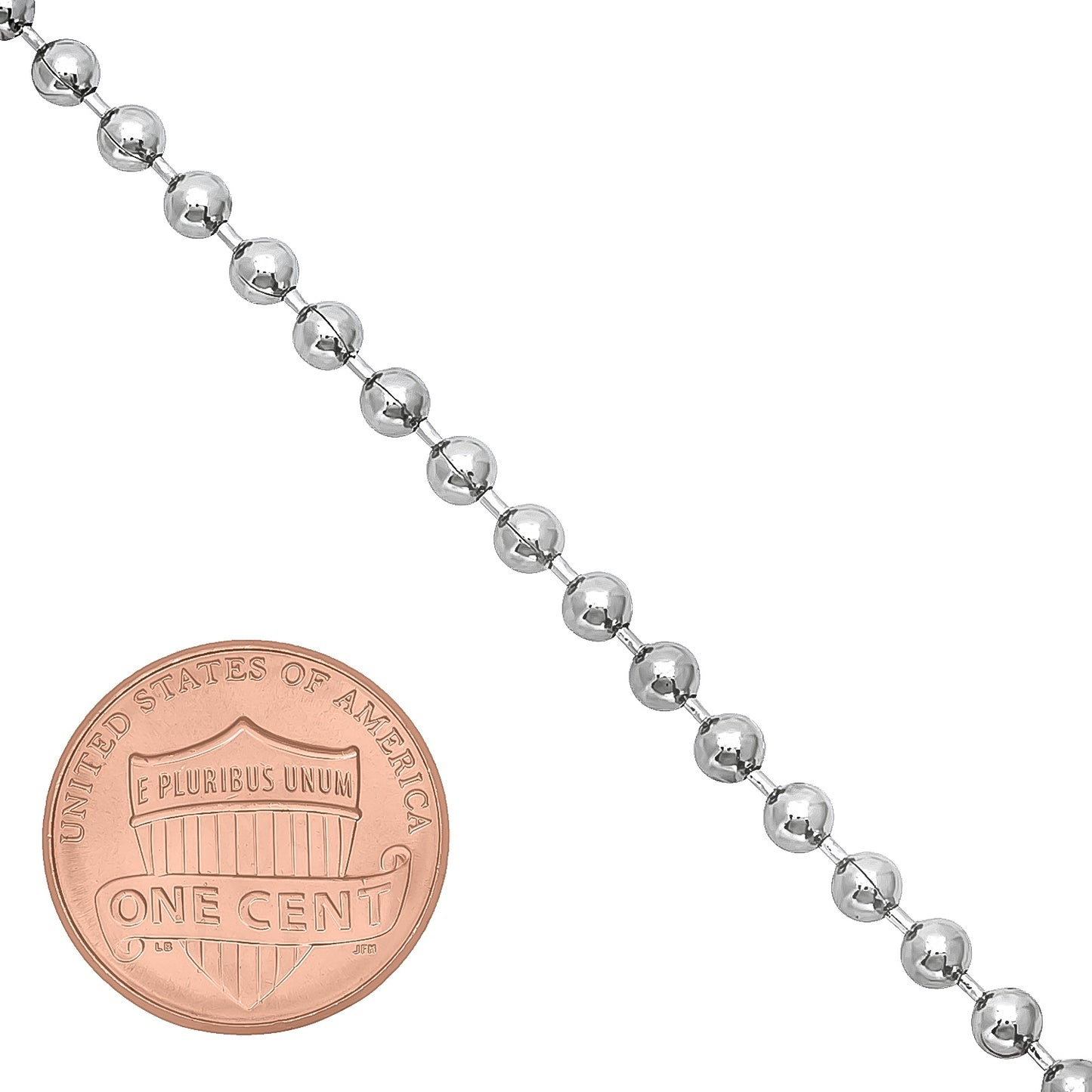 3.3mm Rhodium Plated Ball Military Bead Chain Necklace