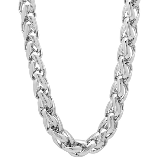 7.5mm Rhodium Plated Braided Wheat Chain Necklace