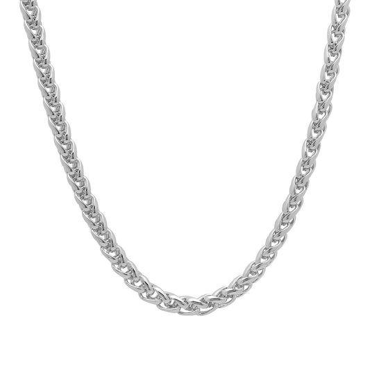 5mm Rhodium Plated Braided Wheat Chain Necklace