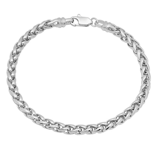 5mm Rhodium Plated Braided Wheat Chain Bracelet