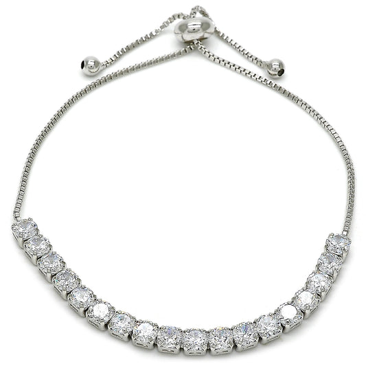 4mm Polished Rhodium Plated Clear Cubic Zirconia Bolo Bracelet, 10 inches