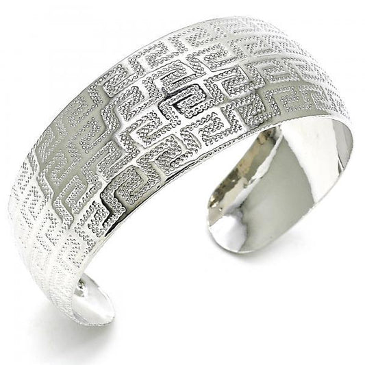 Girls Baby 17.7mm Rhodium Plated Greek Key Cuff Bangle Bracelet 5.3" One Size Fits All + Polishing Cloth