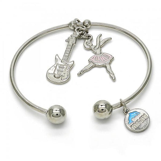 22mm Rhodium Plated Round Charm Bracelet, 7.5 inches