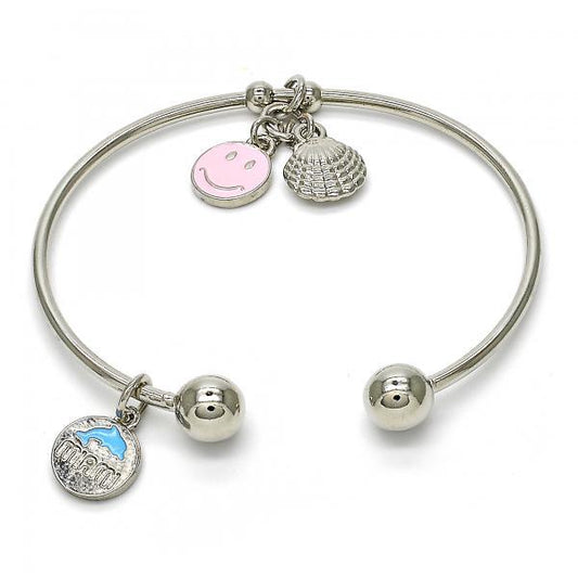 22mm Rhodium Plated Round Charm Bracelet, 7.5 inches